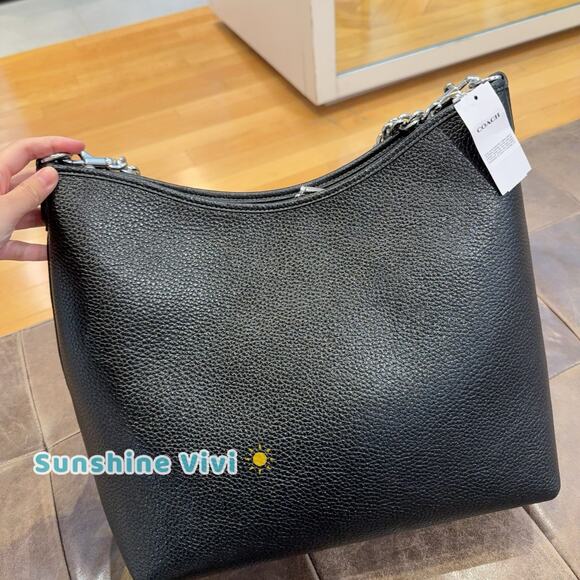 NWT Coach Laurel Large Shoulder Bag With Mirror Charm And Pouch CBI93 Black Tan - Picture 6 of 10